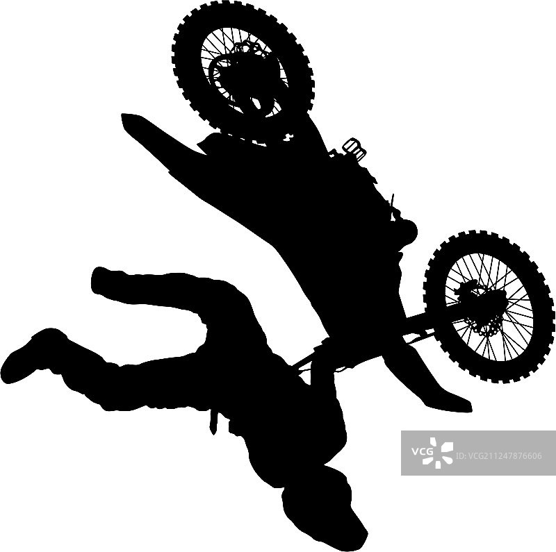 摩托车骑手表演特技的轮廓剪影图片素材