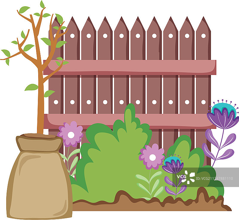 花园鲜花木栅栏场景图片素材