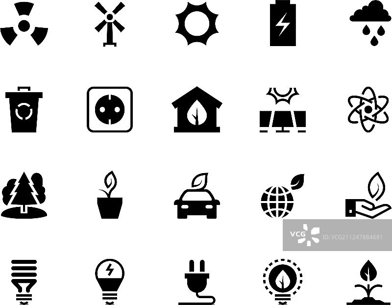 可再生环保能源黑色图标图片素材