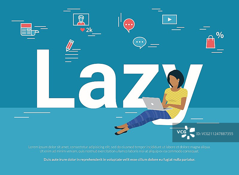 在“lazy”字母上使用笔记本电脑的女人图片素材