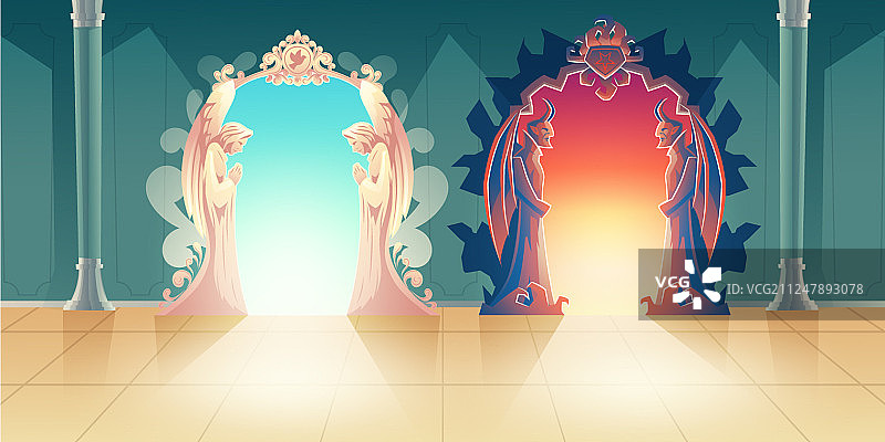 天堂和地狱入口卡通概念图片素材