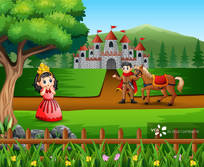 卡通王子和城堡小公主图片素材