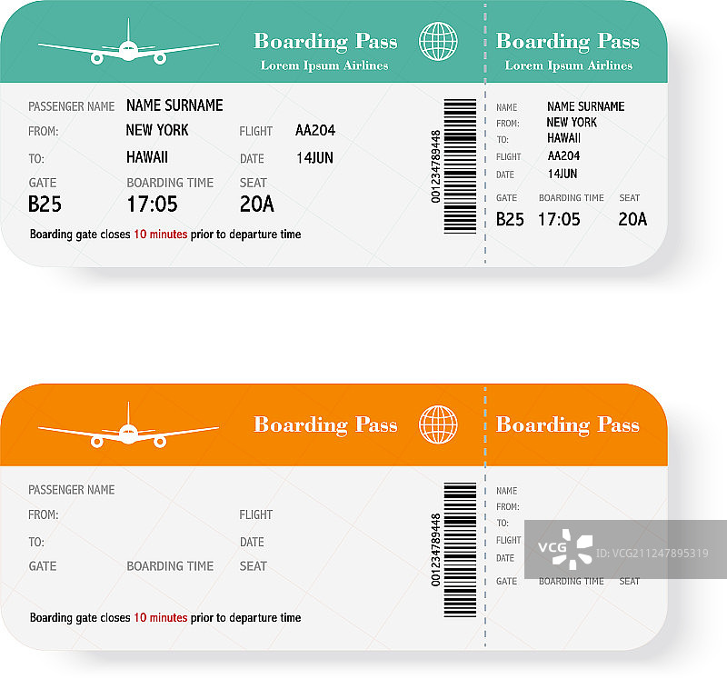 登机牌票据套装图片素材