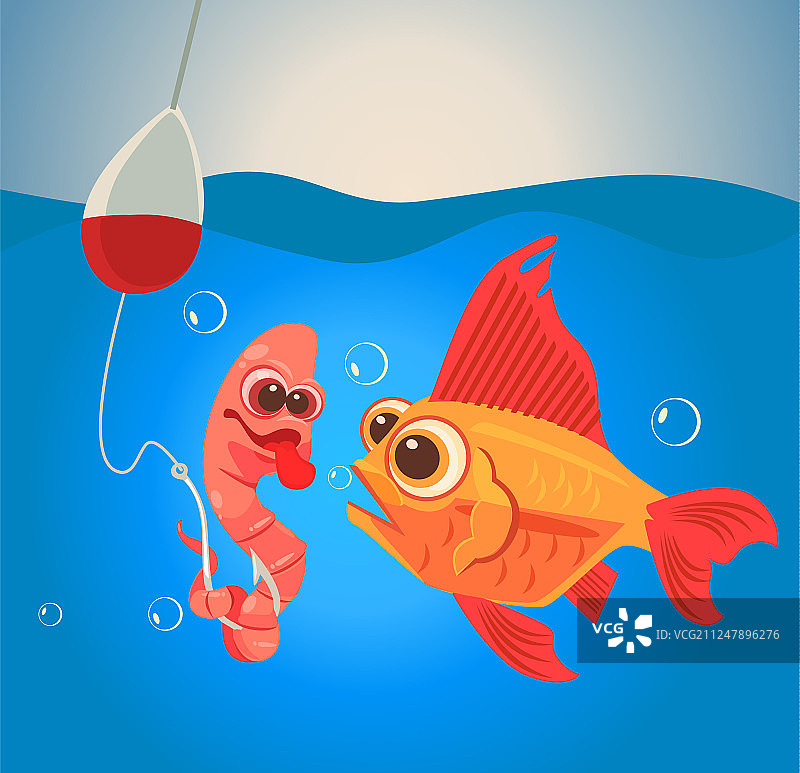 钓鱼的鱼和蠕虫角色图片素材