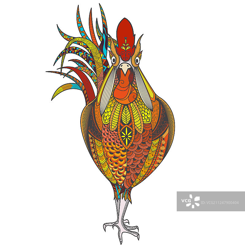 禅绕画风公鸡海报图片素材