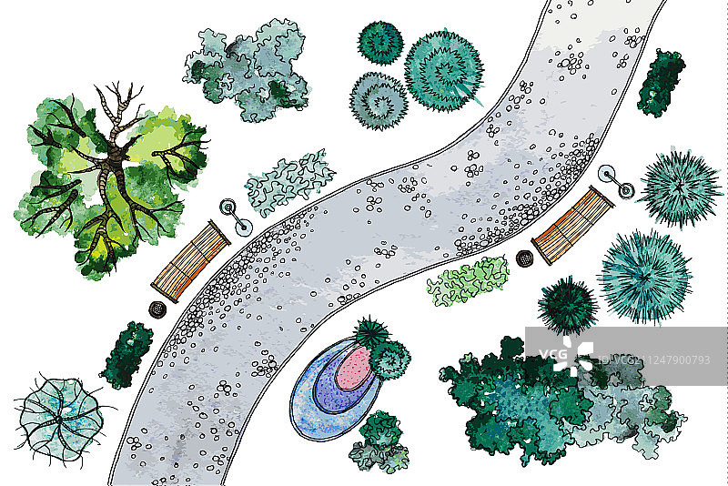 水彩景观设计元素图片素材