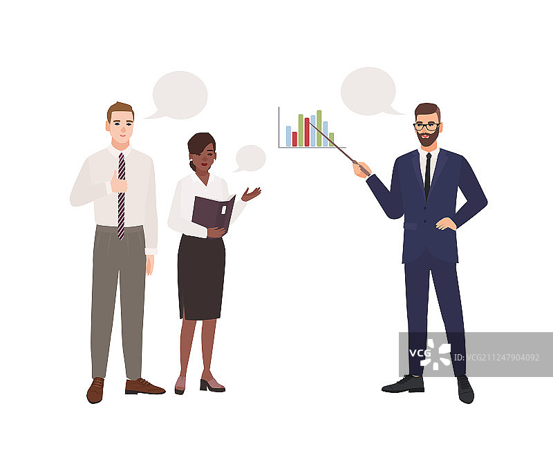 办公室西装革履的胡须男正在做演示图片素材