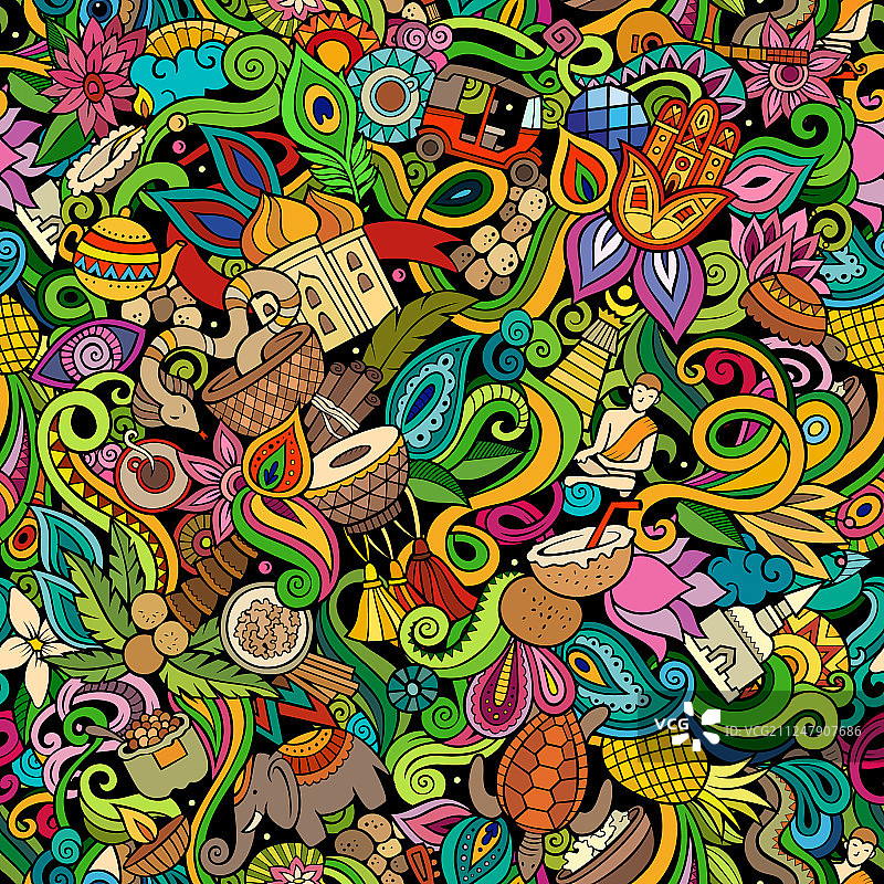 印度文化手绘涂鸦无缝图案图片素材