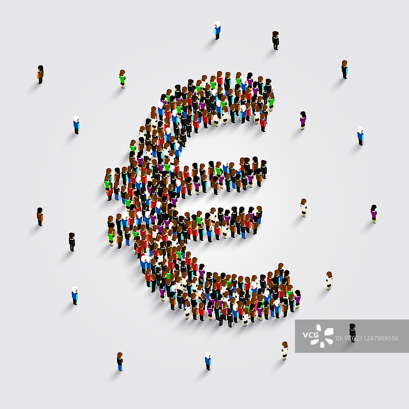 人们排列成欧元符号图片素材