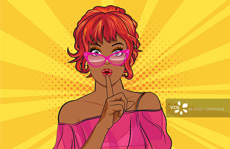 戴眼镜、手指放在嘴唇上的黑人女性图片素材