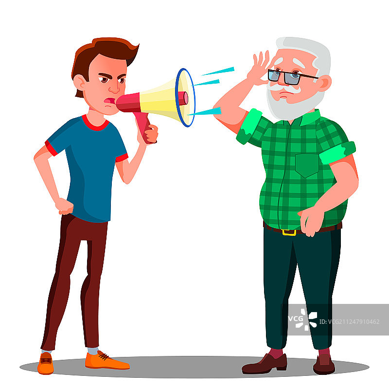 男人对着听力受损的老年男人尖叫图片素材