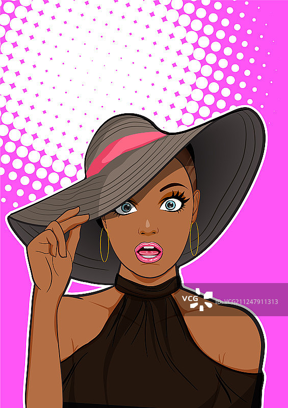 戴帽子的惊讶的黑人妇女图片素材