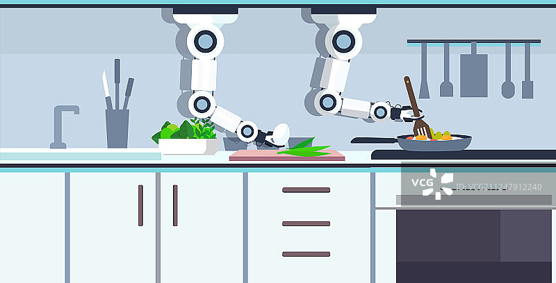 智能厨师机器人煎鸡蛋图片素材