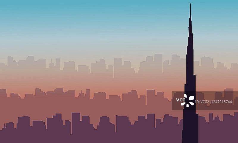 含哈利法塔的迪拜天际线景观图片素材