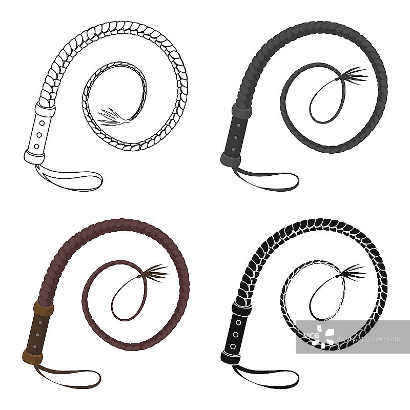 卡通风格的鞭子图标，在白色背景上隔离图片素材