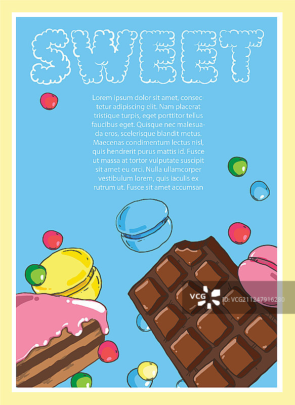 蓝色美食糖果主题宣传单图片素材