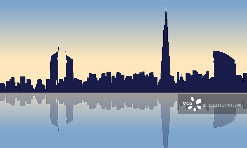 迪拜城市轮廓的美丽风景图片素材