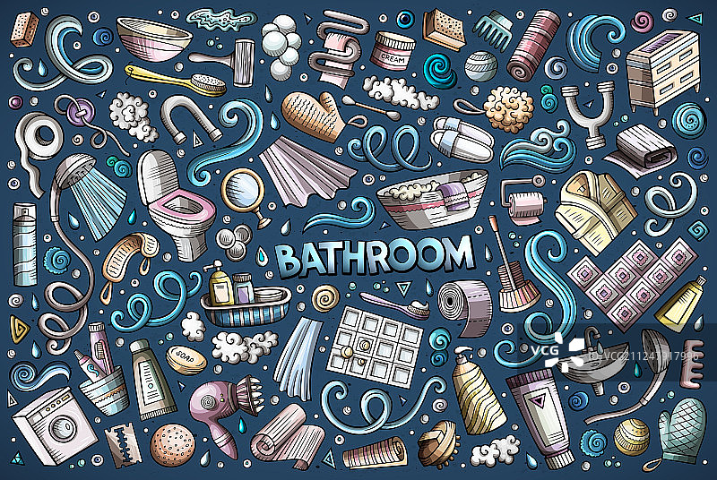 卡通浴室用品和符号素材图片素材