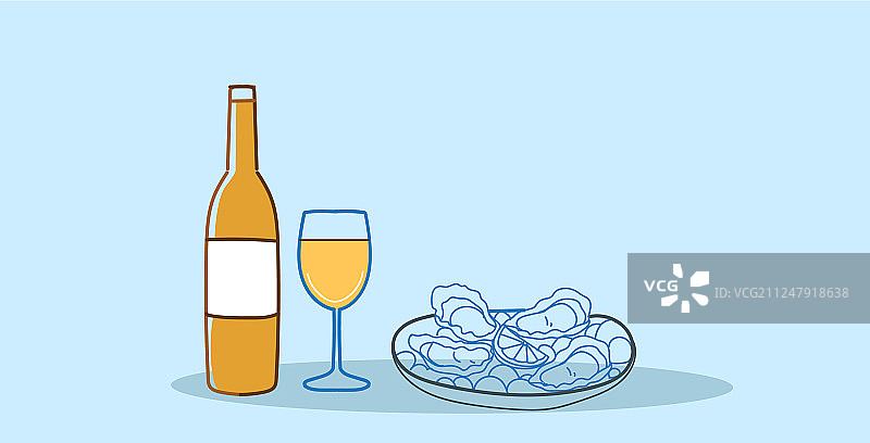 鲜牡蛎配柠檬和白葡萄酒图片素材