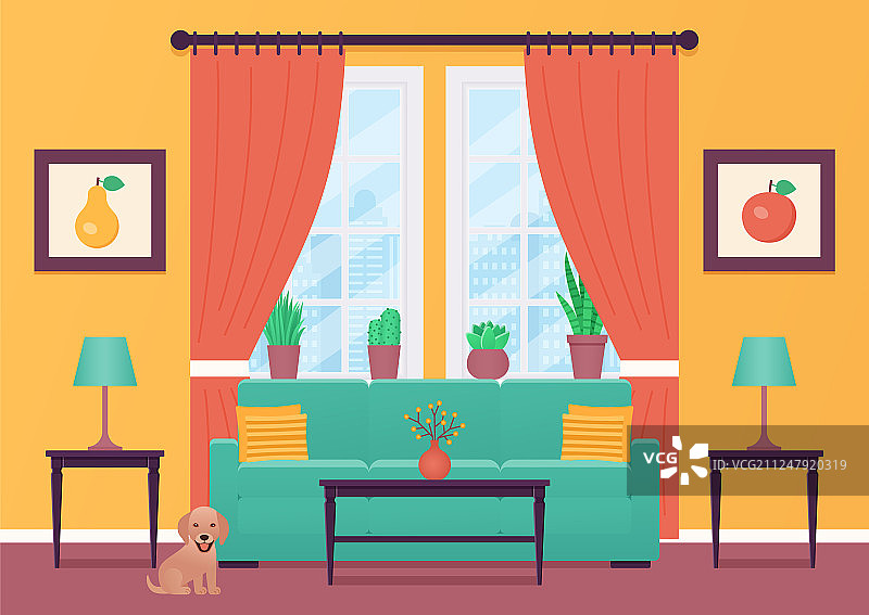 扁平风格客厅内饰设计图片素材