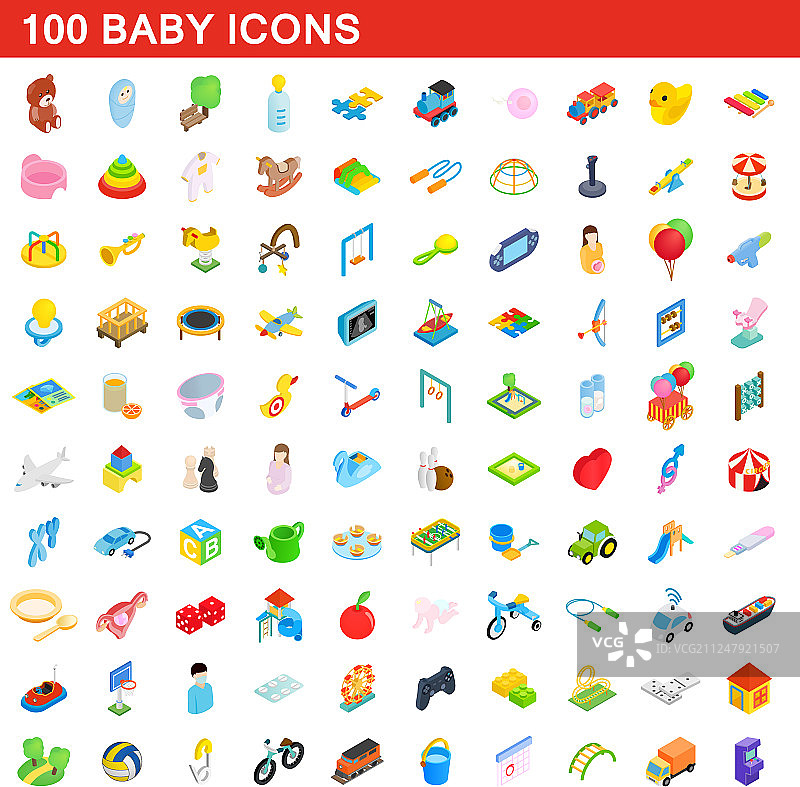 100个婴儿2.5D风格图标图片素材