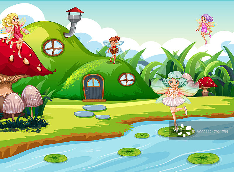 绿色场景中的梦幻仙女图片素材