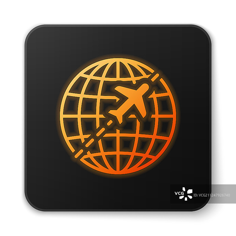 橙色发光的带飞行飞机的地球图标图片素材
