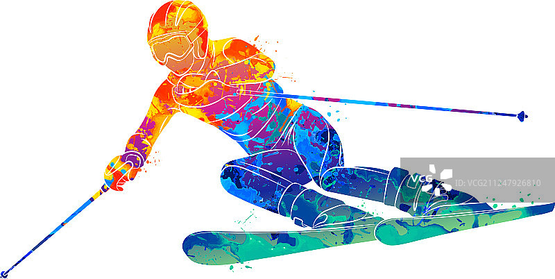抽象滑雪：大回转滑雪运动员图片素材