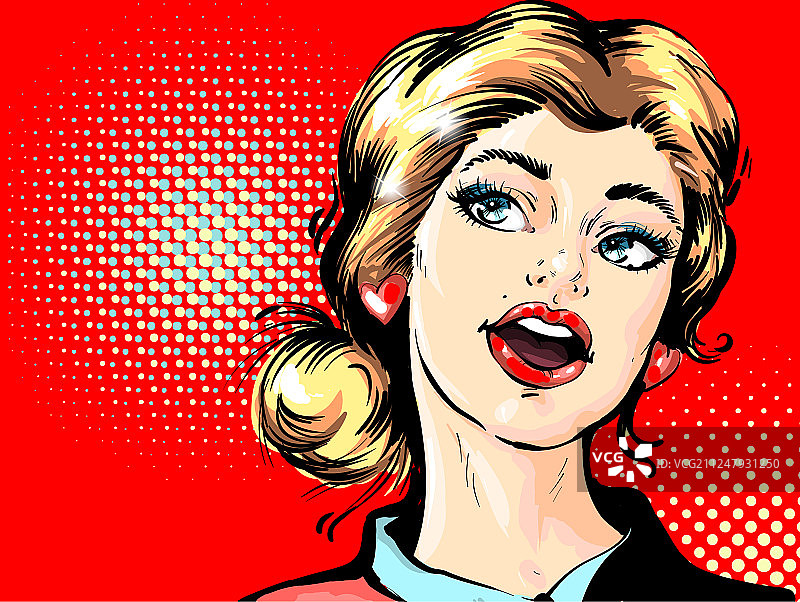 波普艺术复古金发惊讶女性面部图片素材
