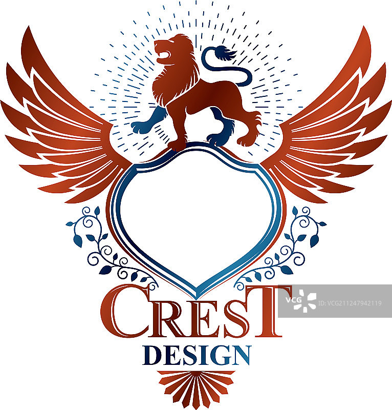 带狮子纹章动物的图形翅膀徽章图片素材