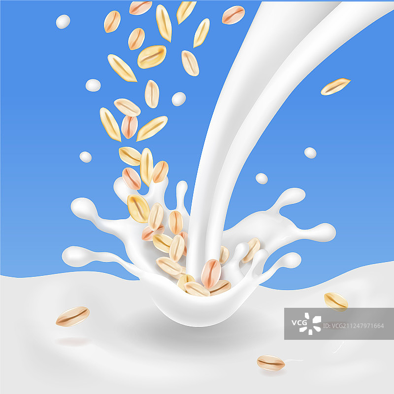 燕麦片落入牛奶中图片素材