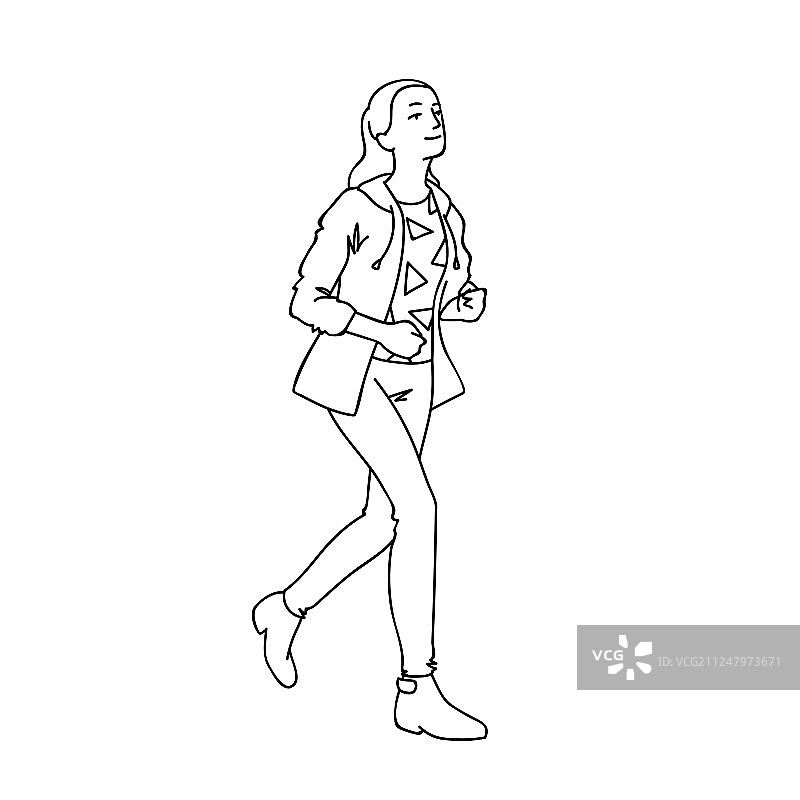 黑色线条长发奔跑的可爱女孩图片素材