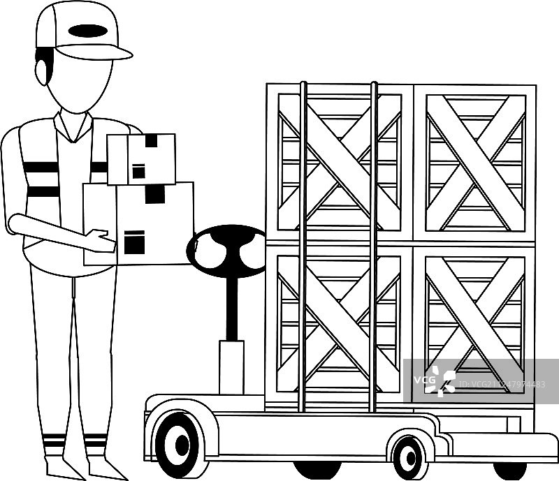 黑色背景的仓库工人物流工作概念图图片素材