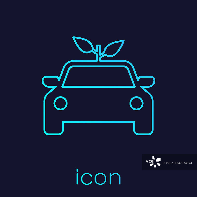 蓝绿色环保汽车概念与树叶线条图片素材