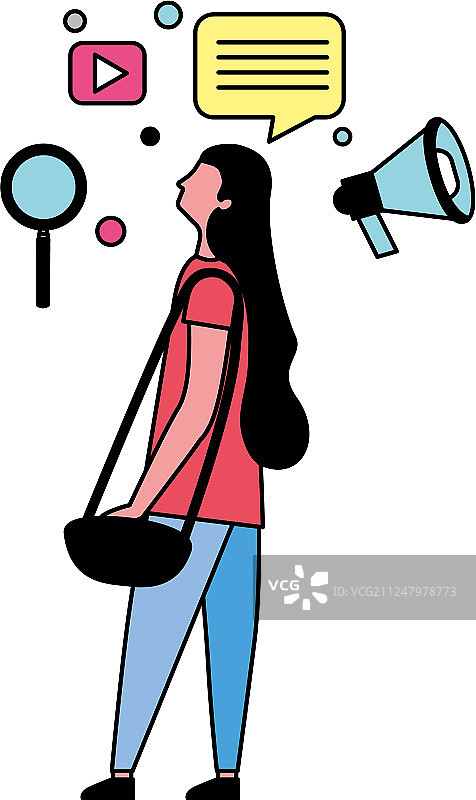 带有社交媒体图标的女人图片素材