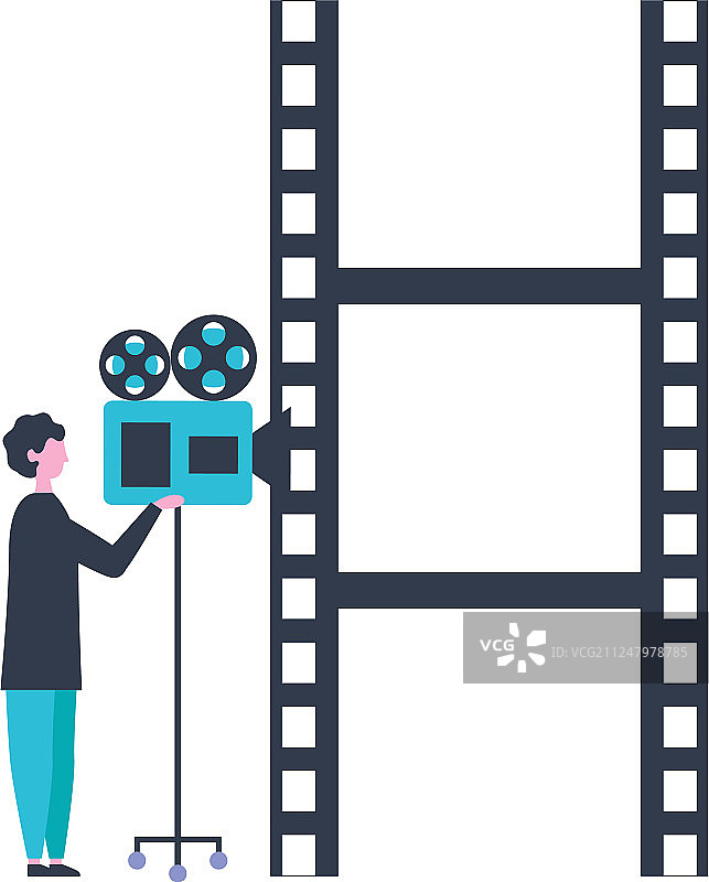 拿着相机胶片制作电影的男子图片素材