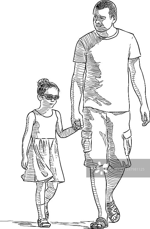 父亲和女儿在阳光下漫步图片素材