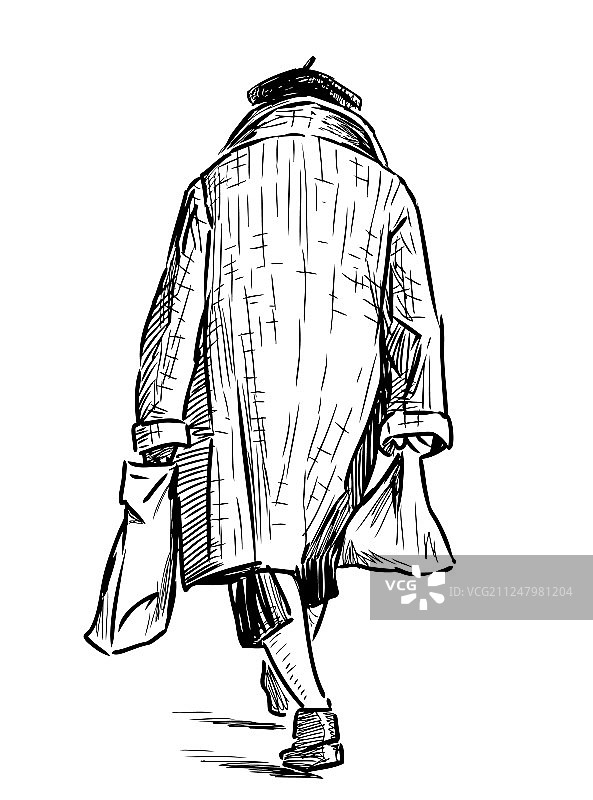 手绘提着购物袋的老妇人图片素材