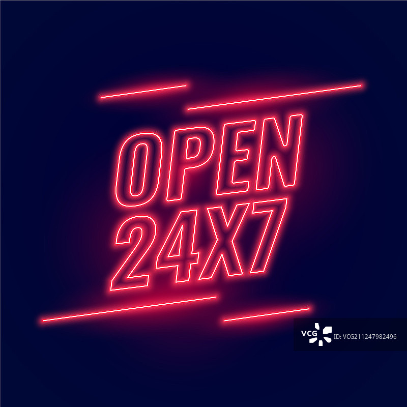 霓虹红色24/7全天候营业标志图片素材