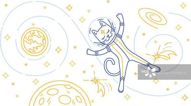 宇航员猫在太空飞行图片素材