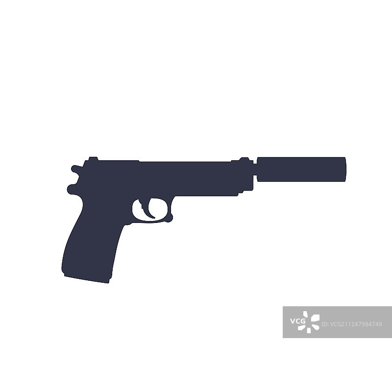 带消音器手枪轮廓剪影图片素材