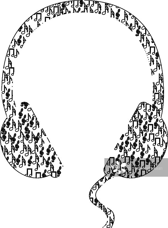 音乐符号构成的耳机单色轮廓图片素材