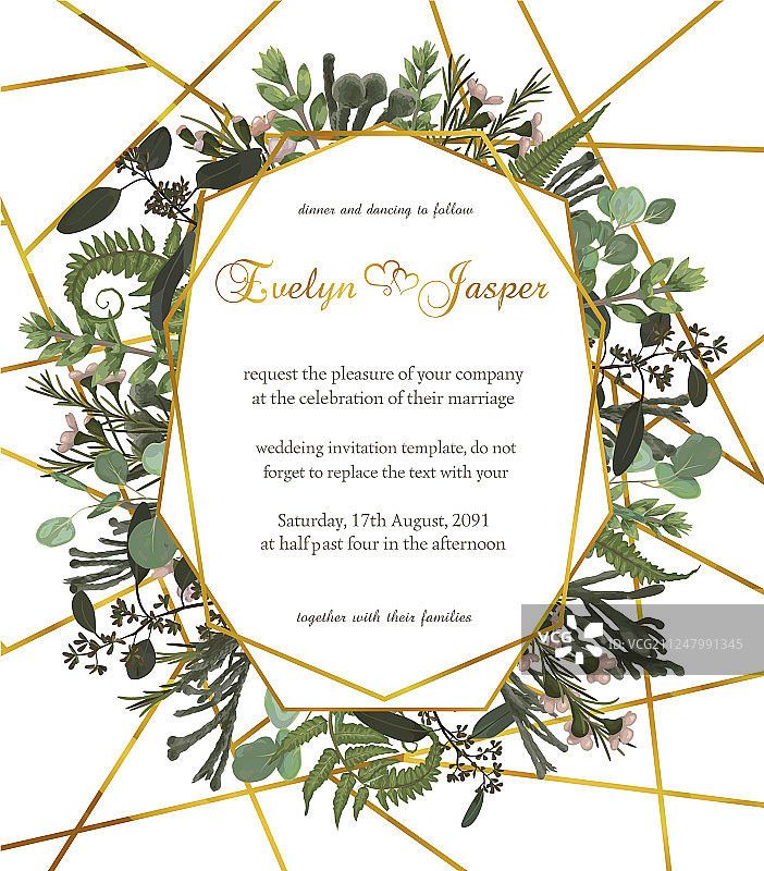 水彩几何金色框架设计图片素材