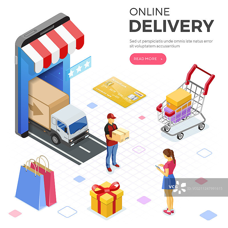 互联网购物在线配送2.5D图图片素材