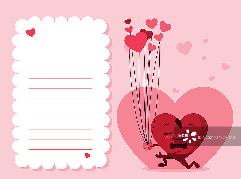 可爱的心形男性角色与氦气球图片素材