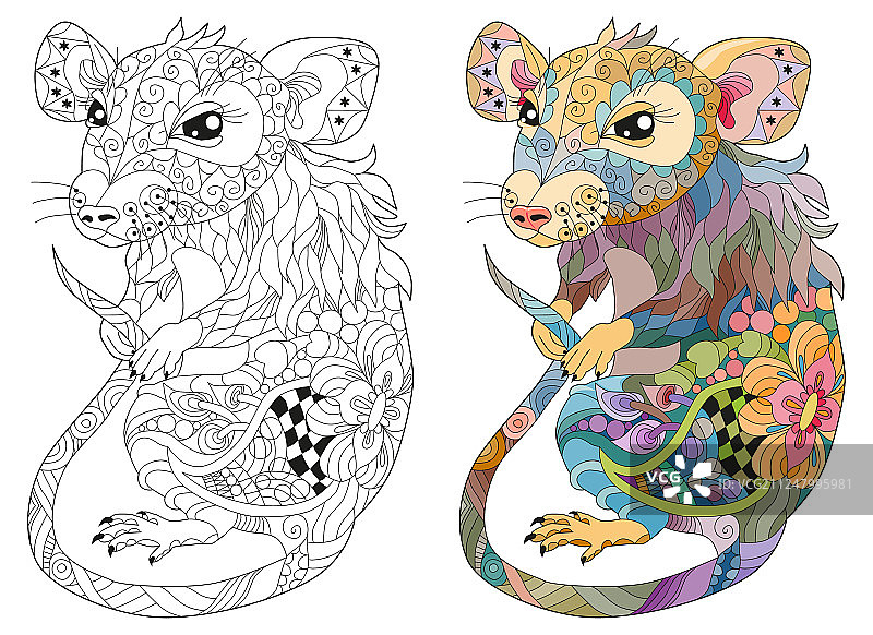 禅绕画老鼠手绘花边图片素材