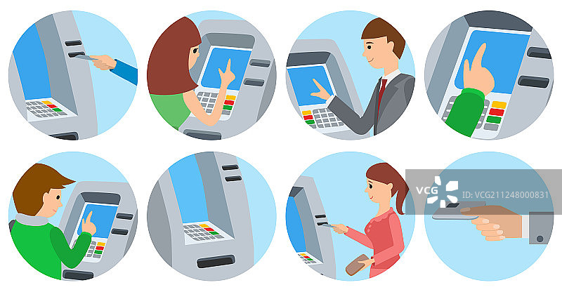 人们使用ATM机图片素材