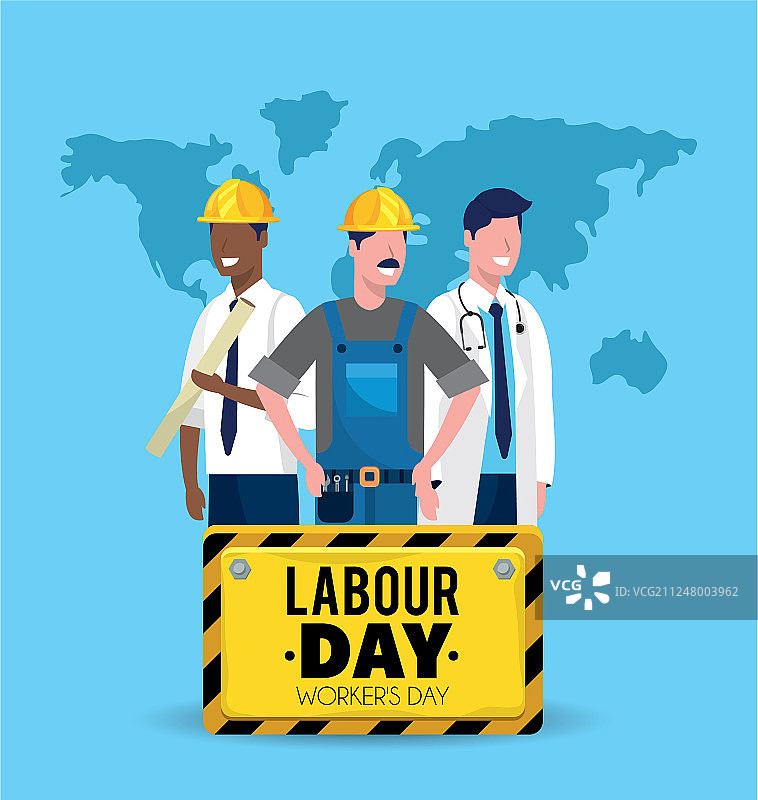 劳动节的建筑工人、机械师和医生图片素材