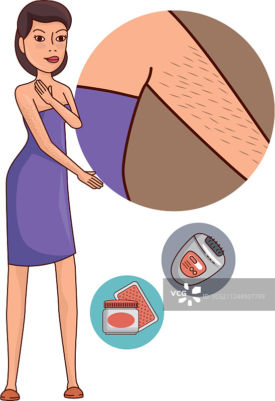 用产品在毛巾里给腋下脱毛的女人图片素材