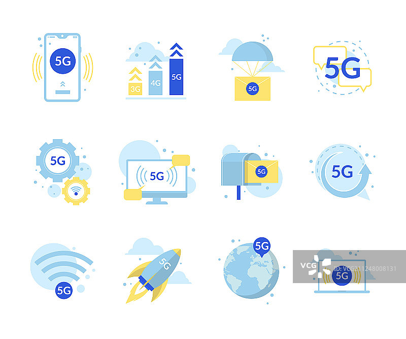 卡通彩色第五代移动通信图标合集图片素材